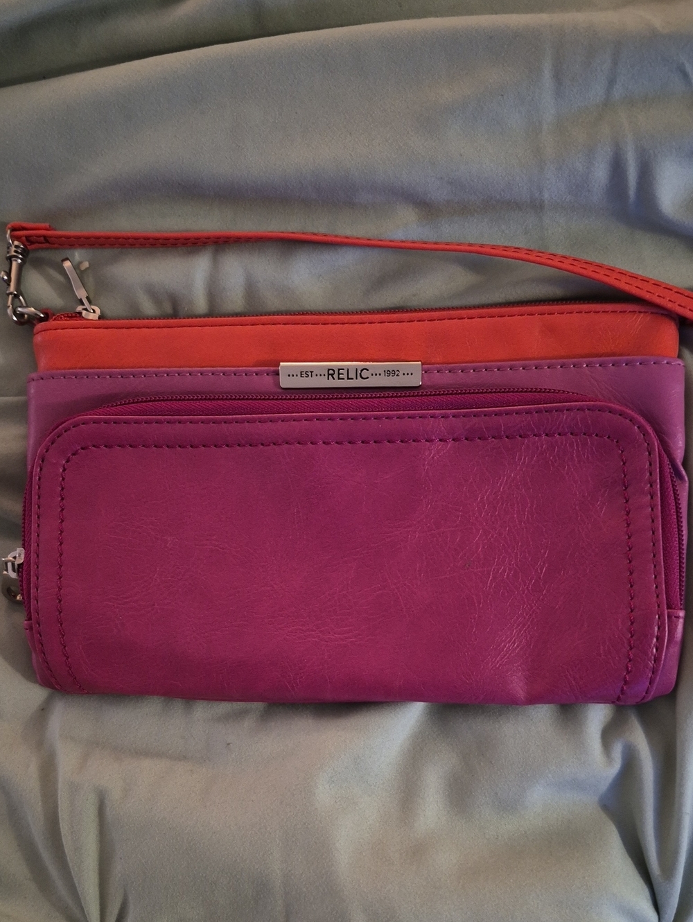 Relic Two-Tone Colorblock Pink Orange Wristlet Wallet Crossbody Bag